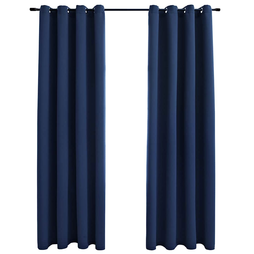 Blackout Curtains with Metal Rings 2 pcs Blue 140x245 cm