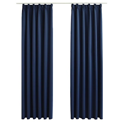 Blackout Curtains with Hooks 2 pcs Blue 140x175 cm