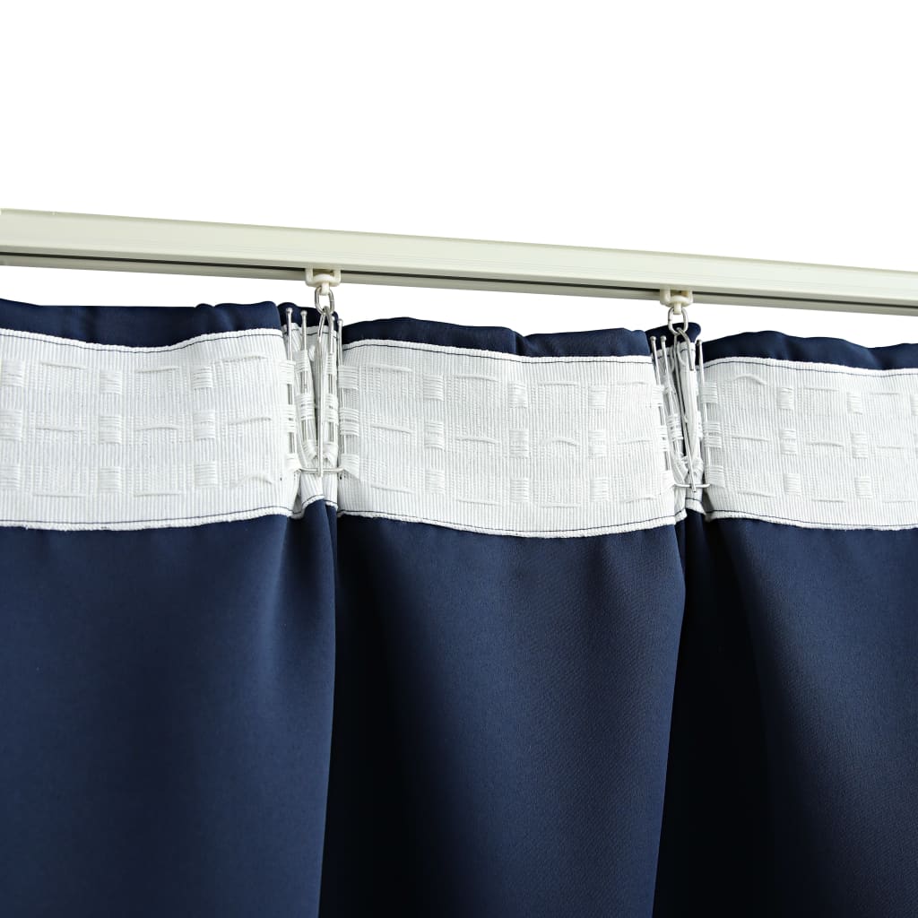 Blackout Curtains with Hooks 2 pcs Blue 140x175 cm