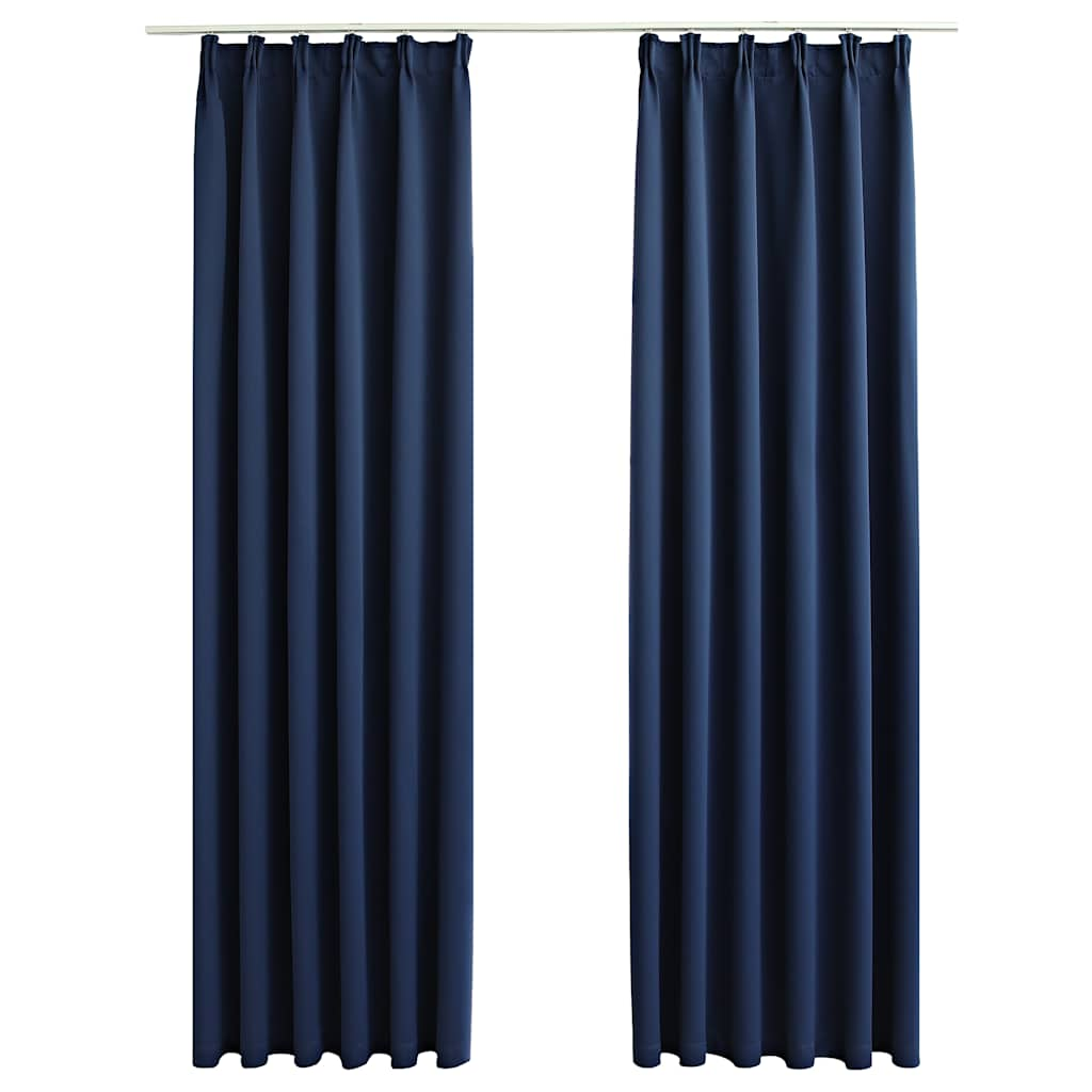 Blackout Curtains with Hooks 2 pcs Blue 140x225 cm