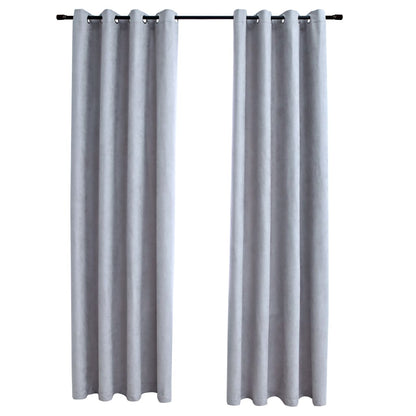 Blackout Curtains with Metal Rings 2 pcs Grey 140x225 cm