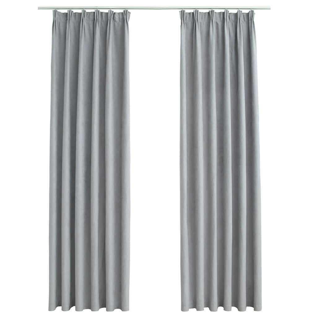 Blackout Curtains with Hooks 2 pcs Grey 140x225 cm