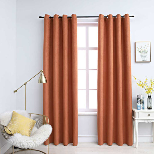 Blackout Curtains with Metal Rings 2 pcs Rust 140x245 cm