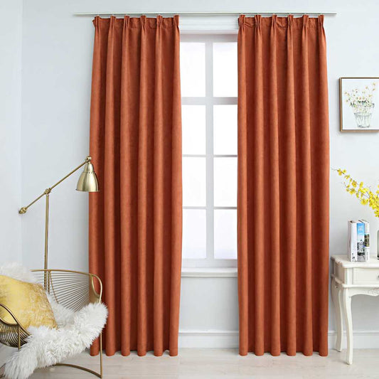 Blackout Curtains with Hooks 2 pcs Rust 140x245 cm