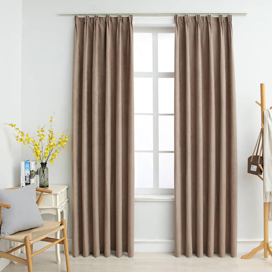 Blackout Curtains with Hooks 2 pcs Taupe 140x225 cm