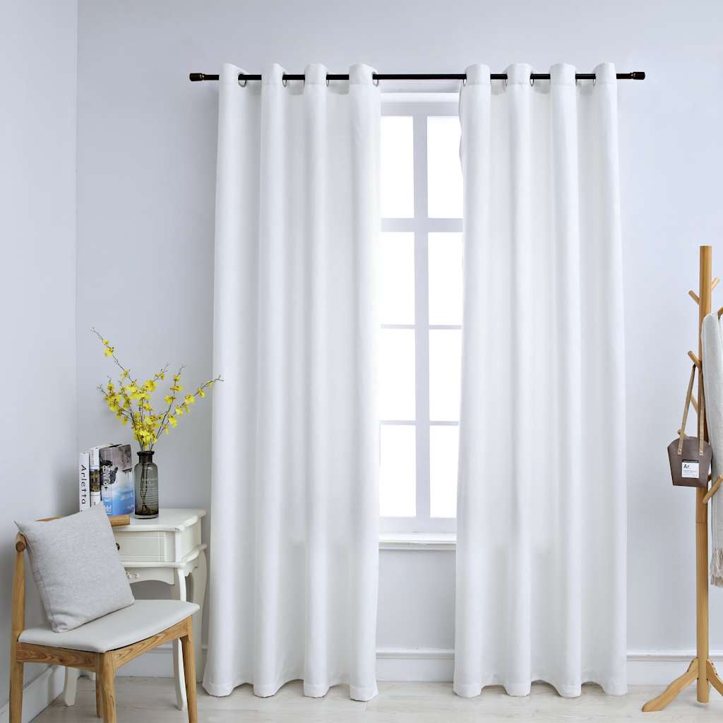 Blackout Curtains with Metal Rings 2 pcs Off White 140x175 cm