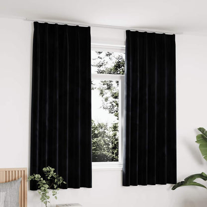 Blackout Curtains 2 pcs with Hooks Velvet Black 140x175 cm