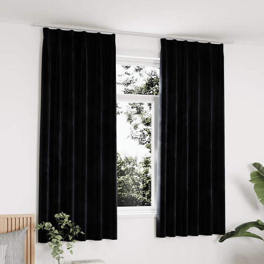 Blackout Curtains 2 pcs with Hooks Velvet Black 140x175 cm