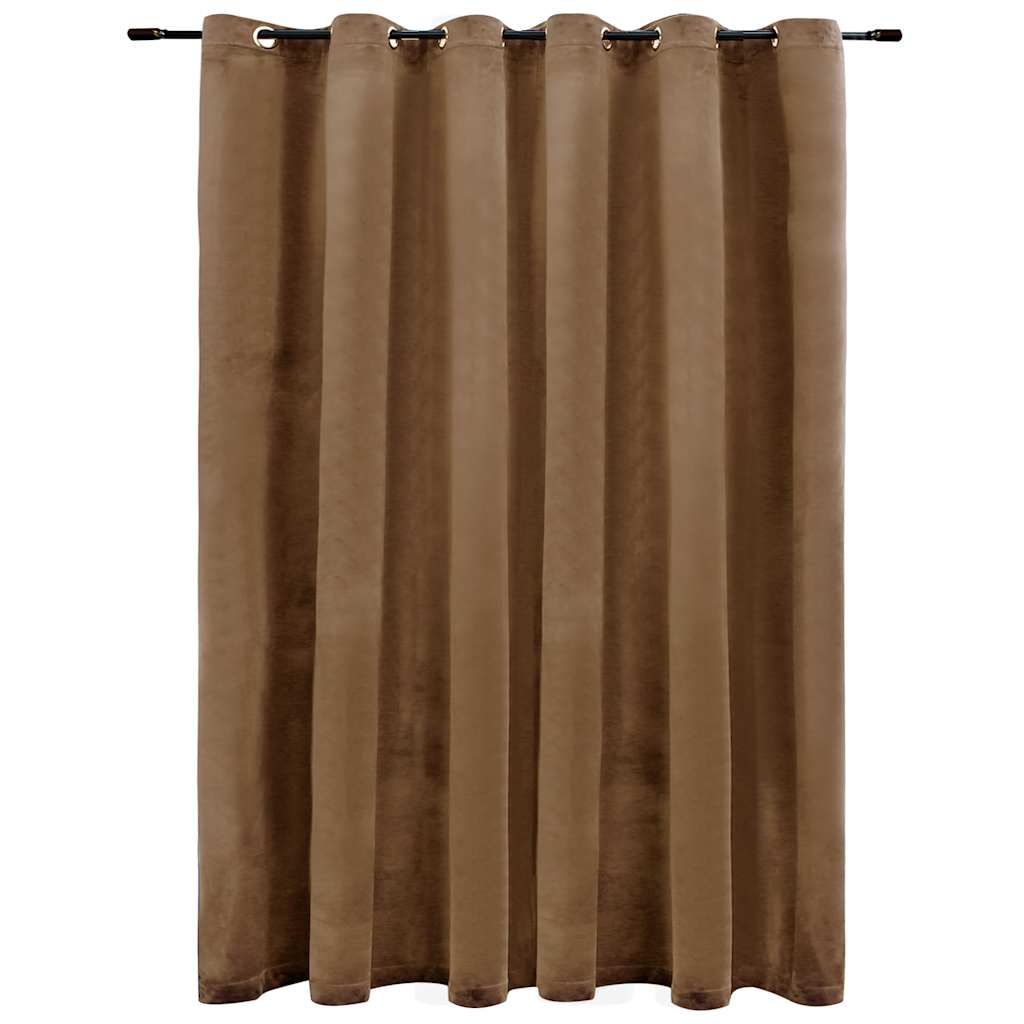 Blackout Curtain with Metal Rings Velvet Beige 290x245 cm