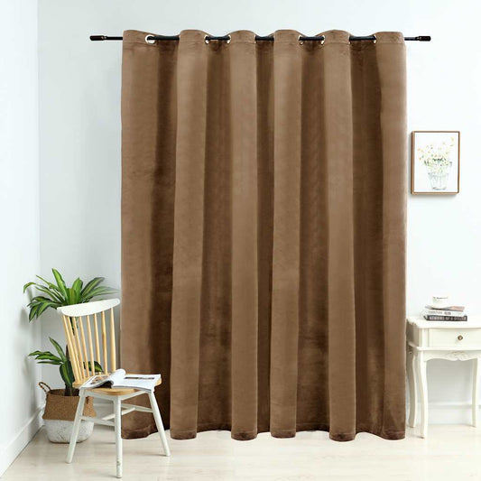 Blackout Curtain with Metal Rings Velvet Beige 290x245 cm