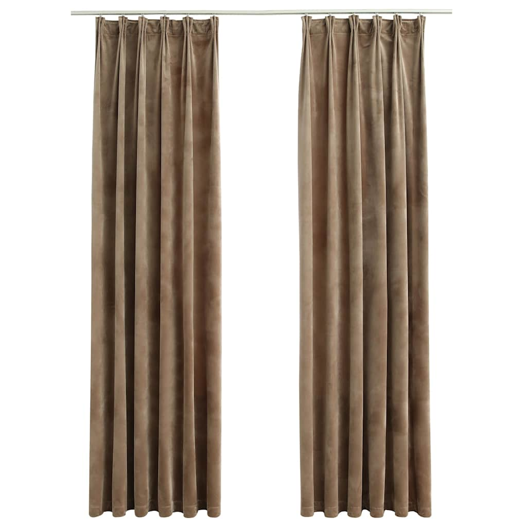 Blackout Curtains 2 pcs with Hooks Velvet Beige 140x175 cm