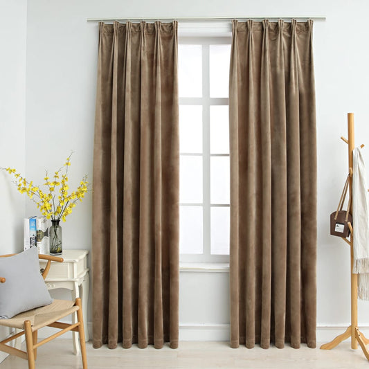 Blackout Curtains 2 pcs with Hooks Velvet Beige 140x175 cm