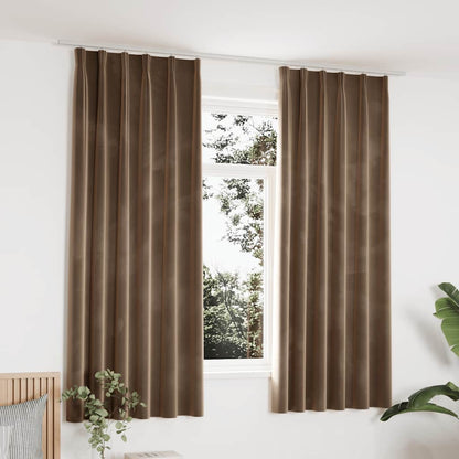 Blackout Curtains 2 pcs with Hooks Velvet Beige 140x175 cm