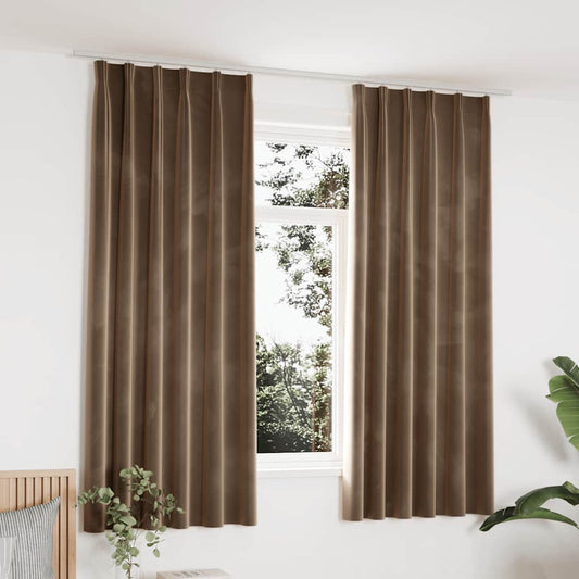 Blackout Curtains 2 pcs with Hooks Velvet Beige 140x175 cm