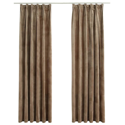 Blackout Curtains 2 pcs with Hooks Velvet Beige 140x225 cm