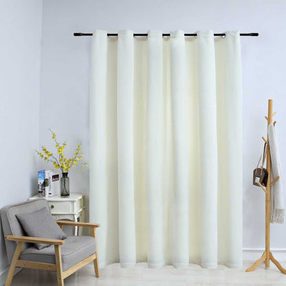 Blackout Curtain with Metal Rings Velvet Cream 290x245 cm