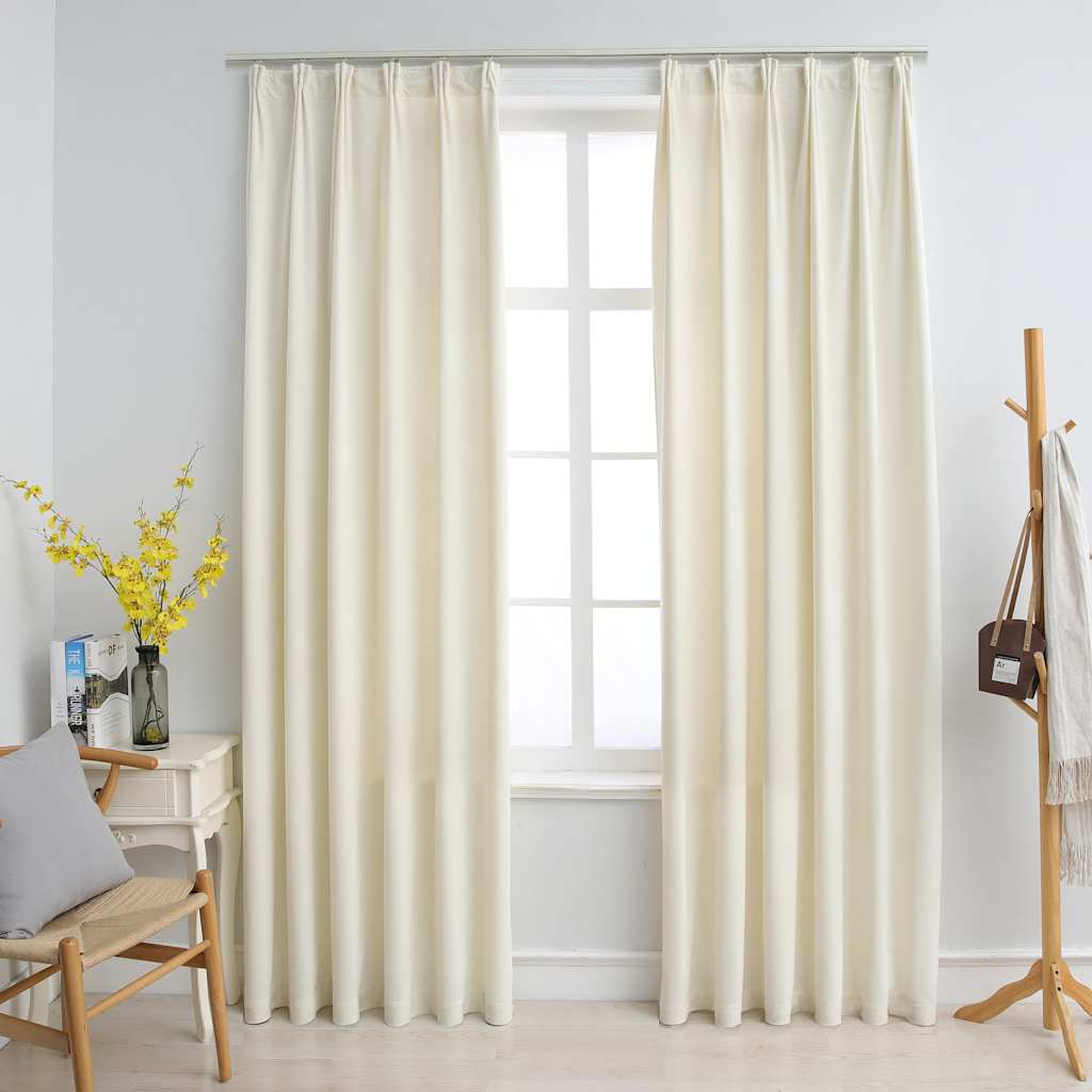 Blackout Curtains 2 pcs with Hooks Velvet Cream 140x245 cm