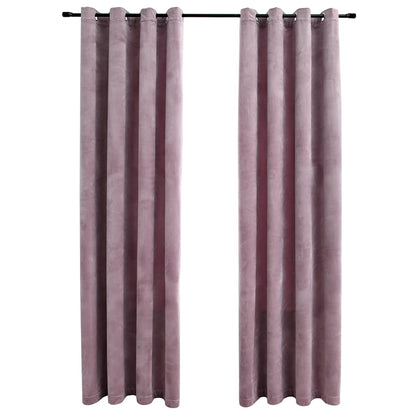 Blackout Curtains with Rings 2pcs Velvet Antique Pink 140x175cm