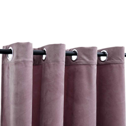 Blackout Curtains with Rings 2pcs Velvet Antique Pink 140x175cm