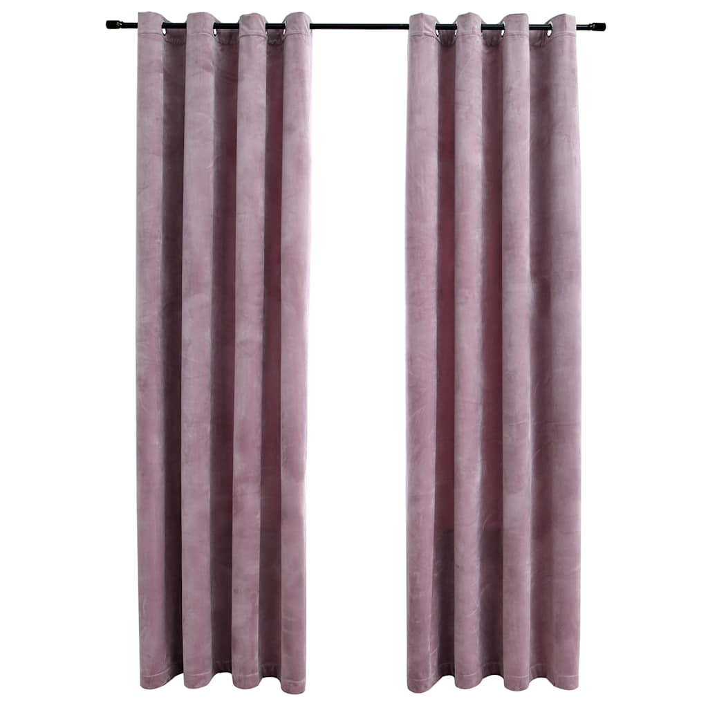 Blackout Curtains with Rings 2pcs Velvet Antique Pink 140x245cm