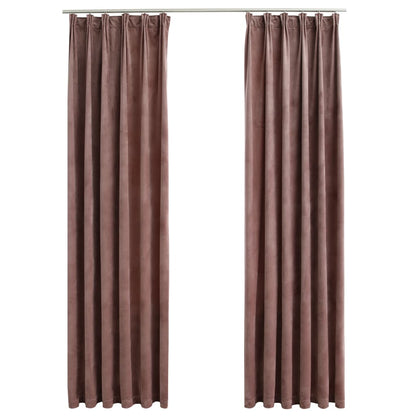 Blackout Curtains 2pcs with Hooks Velvet Antique Pink 140x175cm