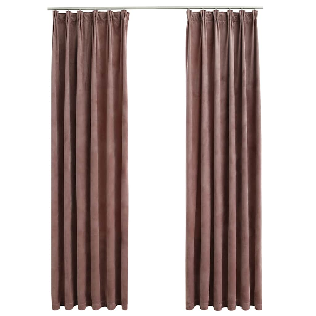 Blackout Curtains 2pcs with Hooks Velvet Antique Pink 140x225cm