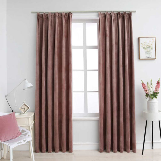 Blackout Curtains 2pcs with Hooks Velvet Antique Pink 140x225cm