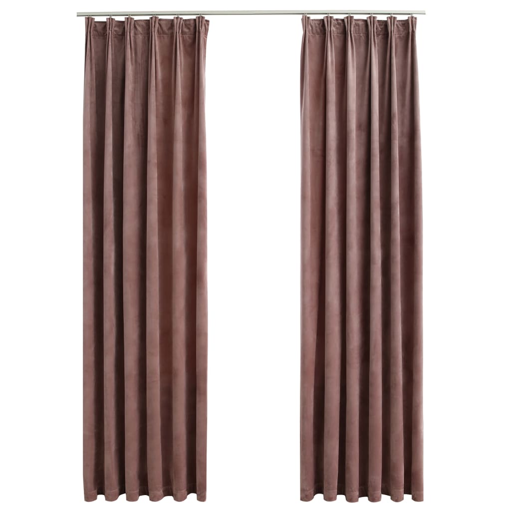 Blackout Curtains 2pcs with Hooks Velvet Antique Pink 140x245cm