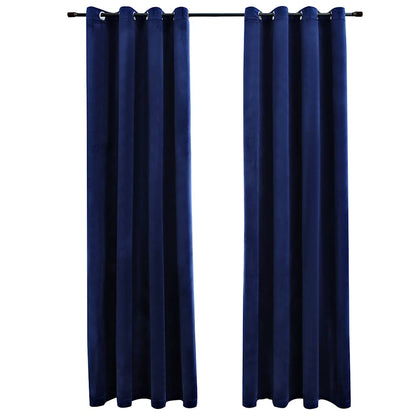 Blackout Curtains with Rings 2 pcs Velvet Dark Blue 140x225 cm