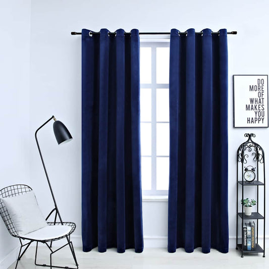 Blackout Curtains with Rings 2 pcs Velvet Dark Blue 140x225 cm