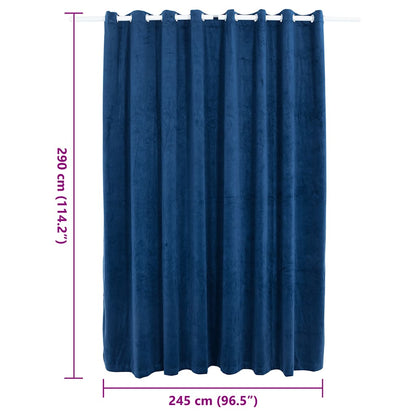 Blackout Curtain with Metal Rings Velvet Dark Blue 290x245 cm