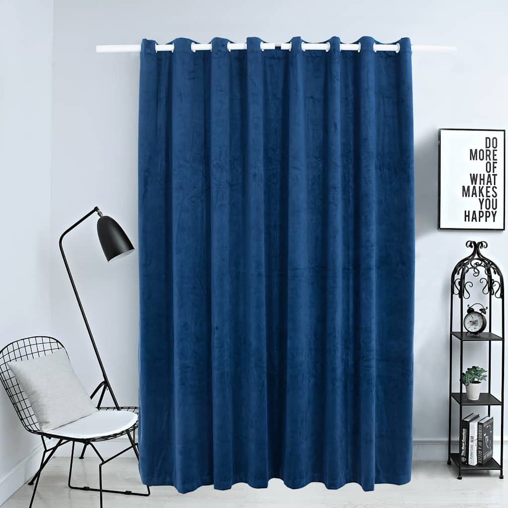 Blackout Curtain with Metal Rings Velvet Dark Blue 290x245 cm