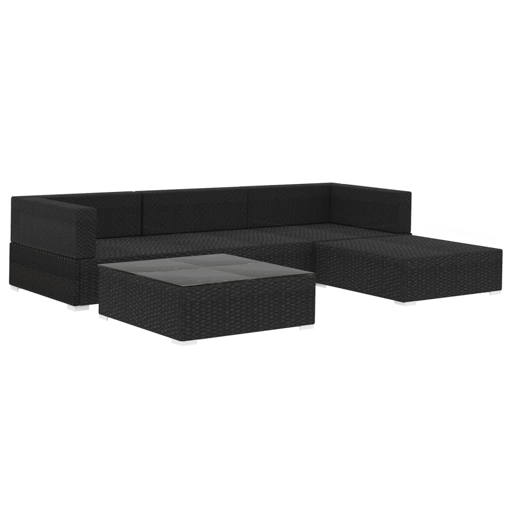 5 Piece Garden Lounge Set with Cushions Poly Rattan Black