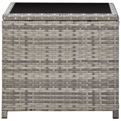 Coffee Table Grey 45x45x40 cm Poly Rattan and Glass