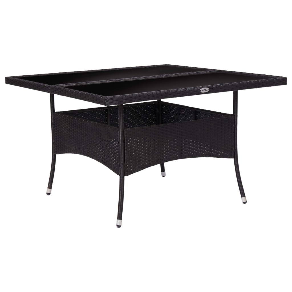 Outdoor Dining Table Black Poly Rattan and Glass