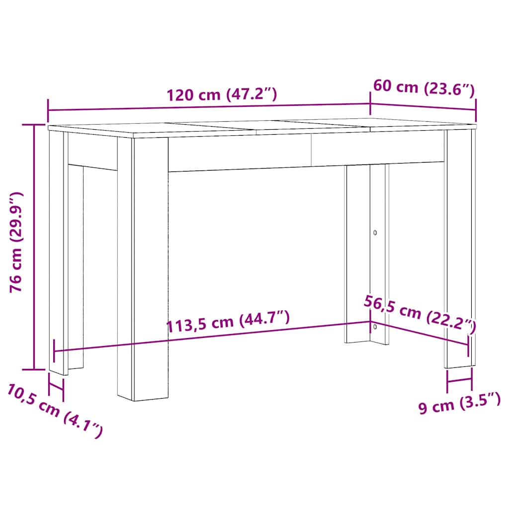 Dining Table Concrete Grey 120x60x76 cm Engineered Wood