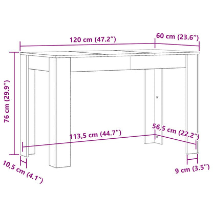 Dining Table Concrete Grey 120x60x76 cm Engineered Wood