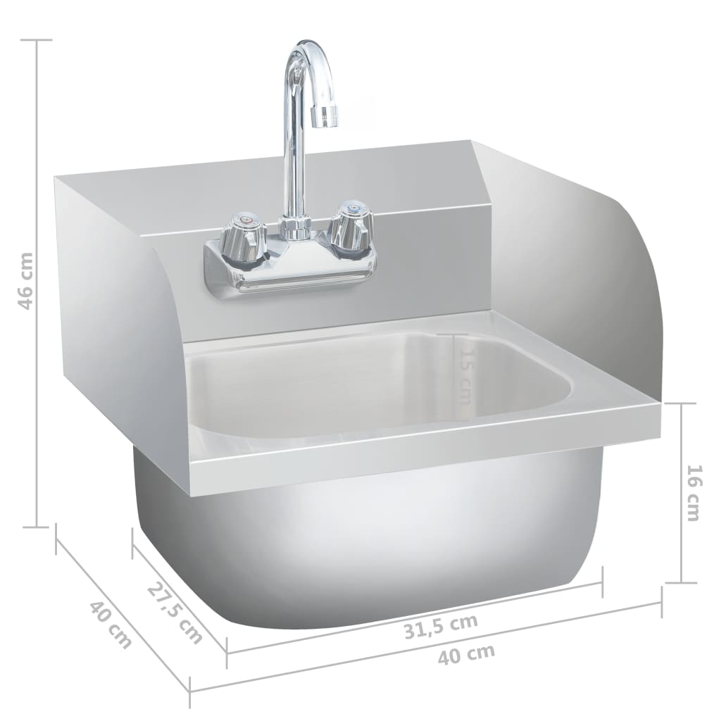 Commercial Hand Wash Sink with Faucet Stainless Steel