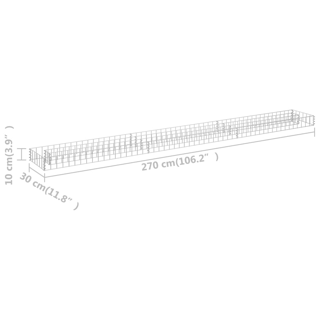 Gabion Raised Bed Galvanised Steel 270x30x10 cm