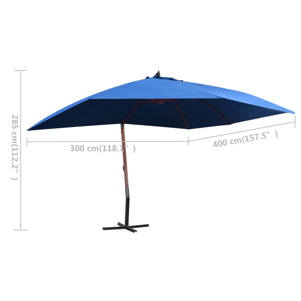 Hanging Garden Parasol with Wooden Pole 400x300 cm Blue