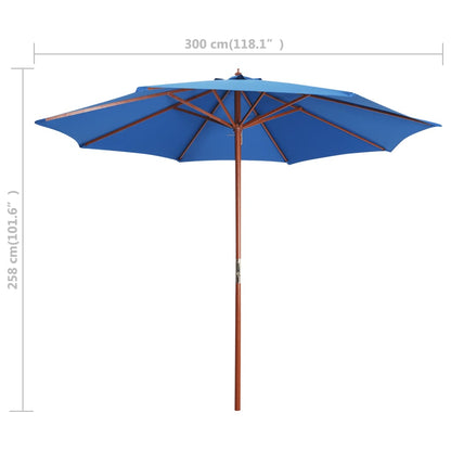 Parasol with Wooden Pole 300x258 cm Blue