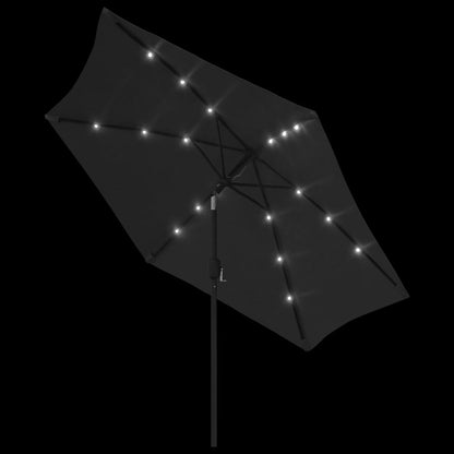 Garden Parasol with LED Lights and Steel Pole 300 cm Black