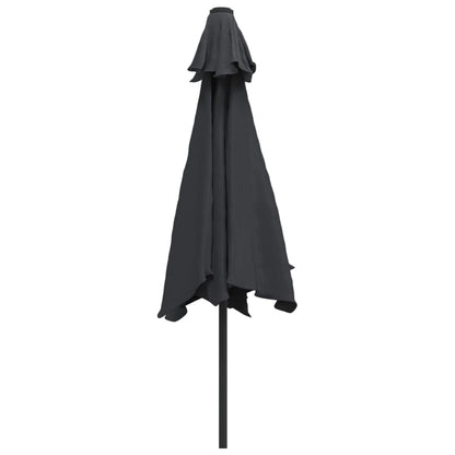 Garden Parasol with LED Lights and Steel Pole 300 cm Black