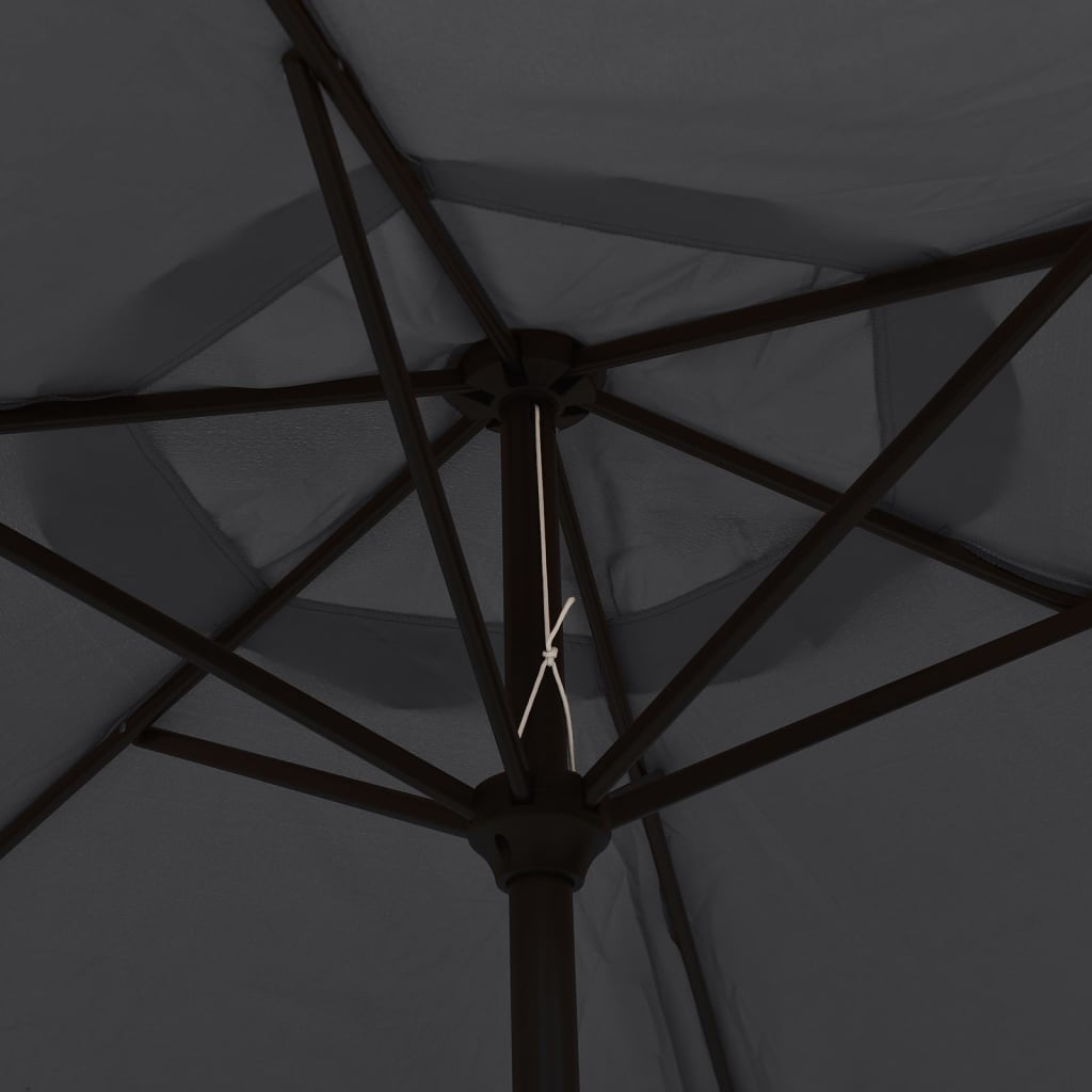 Garden Parasol with LED Lights and Steel Pole 300 cm Black