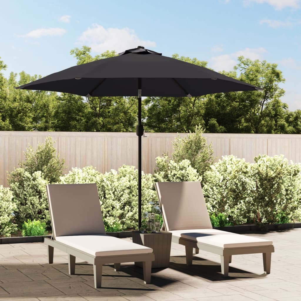 Garden Parasol with LED Lights and Steel Pole 300 cm Black