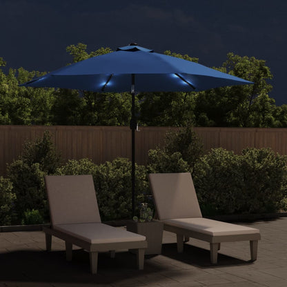 Garden Parasol with LED Lights and Steel Pole 300 cm Azure