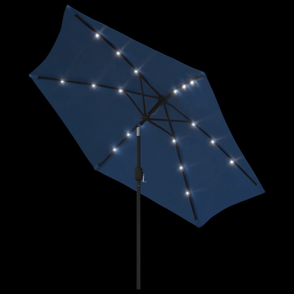 Garden Parasol with LED Lights and Steel Pole 300 cm Azure