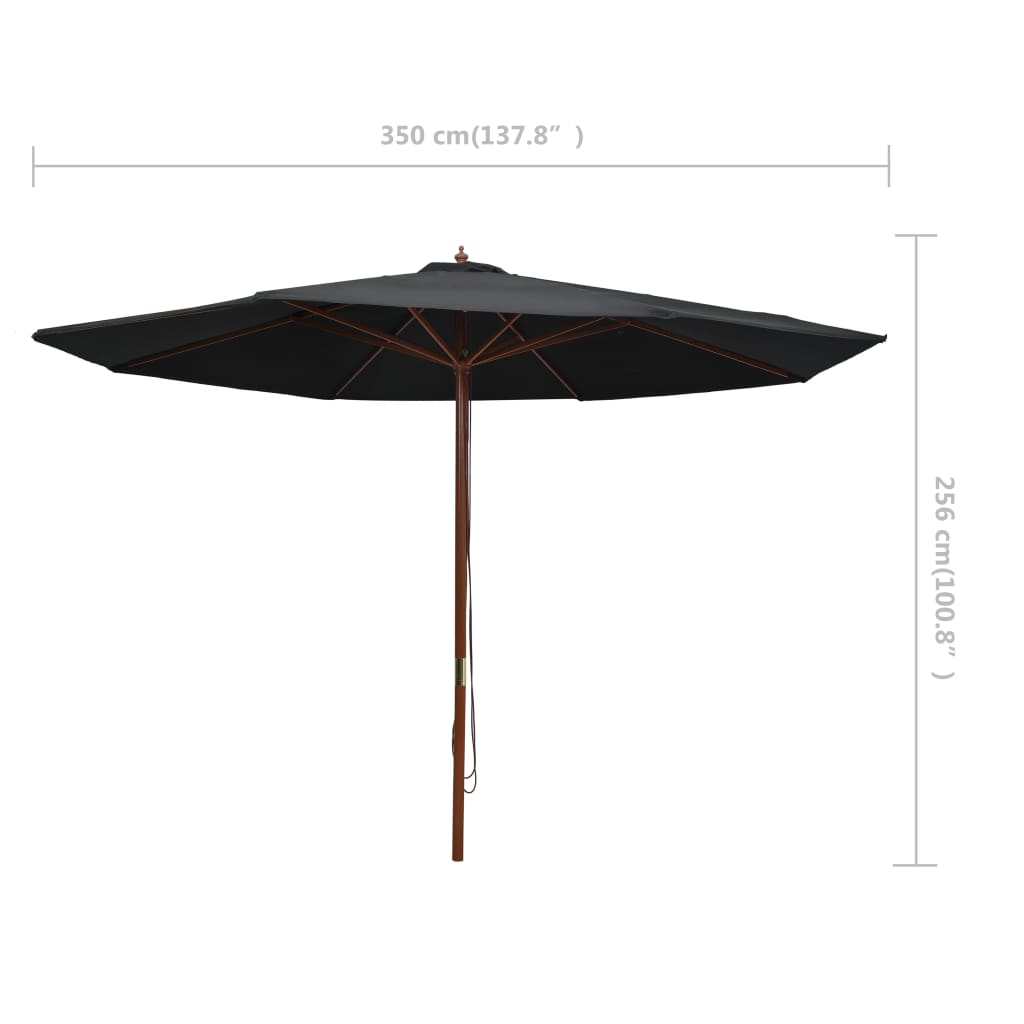 Garden Parasol with Wooden Pole 350 cm Black