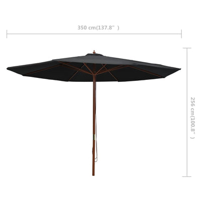 Garden Parasol with Wooden Pole 350 cm Black