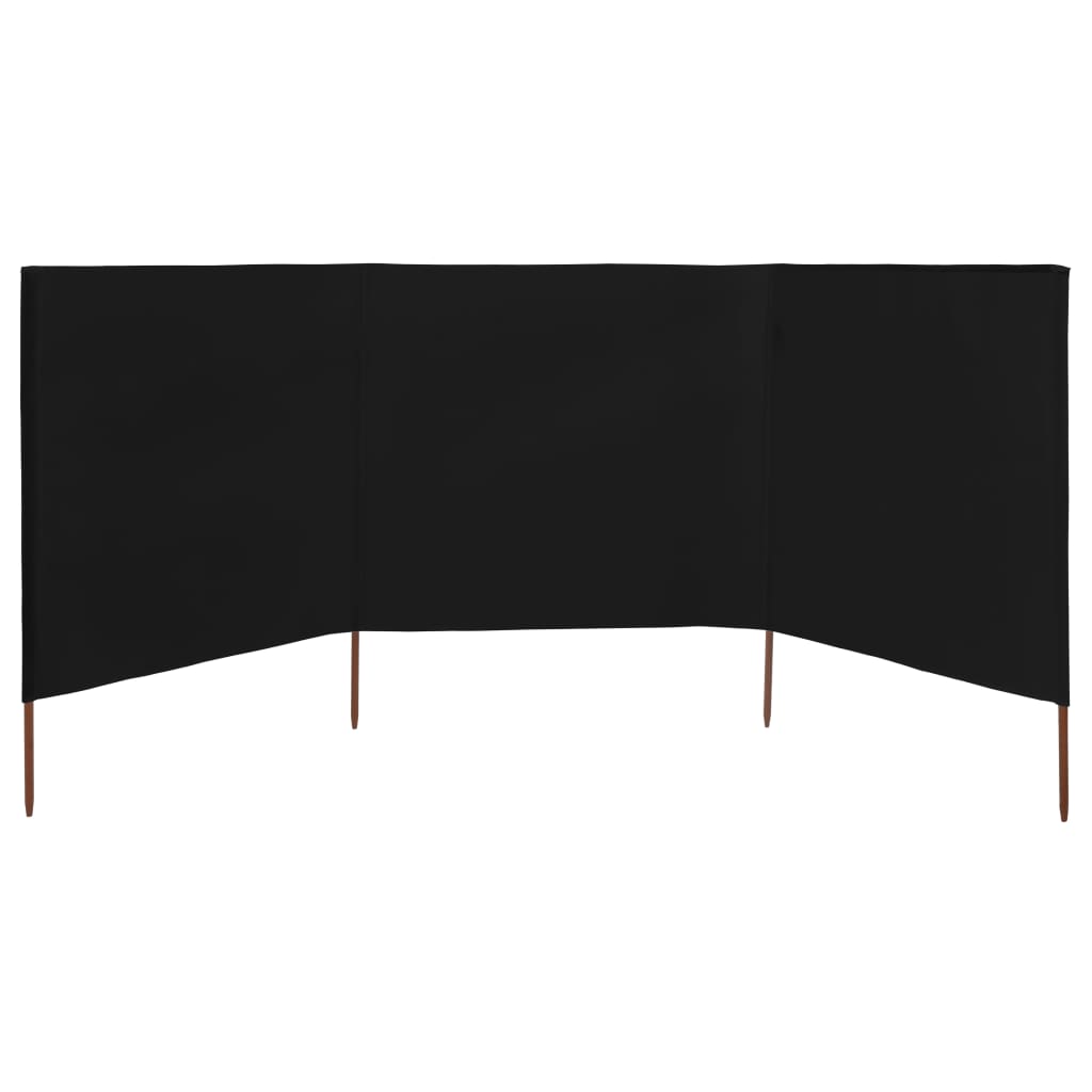 3-panel Wind Screen Fabric 400x80 cm Black